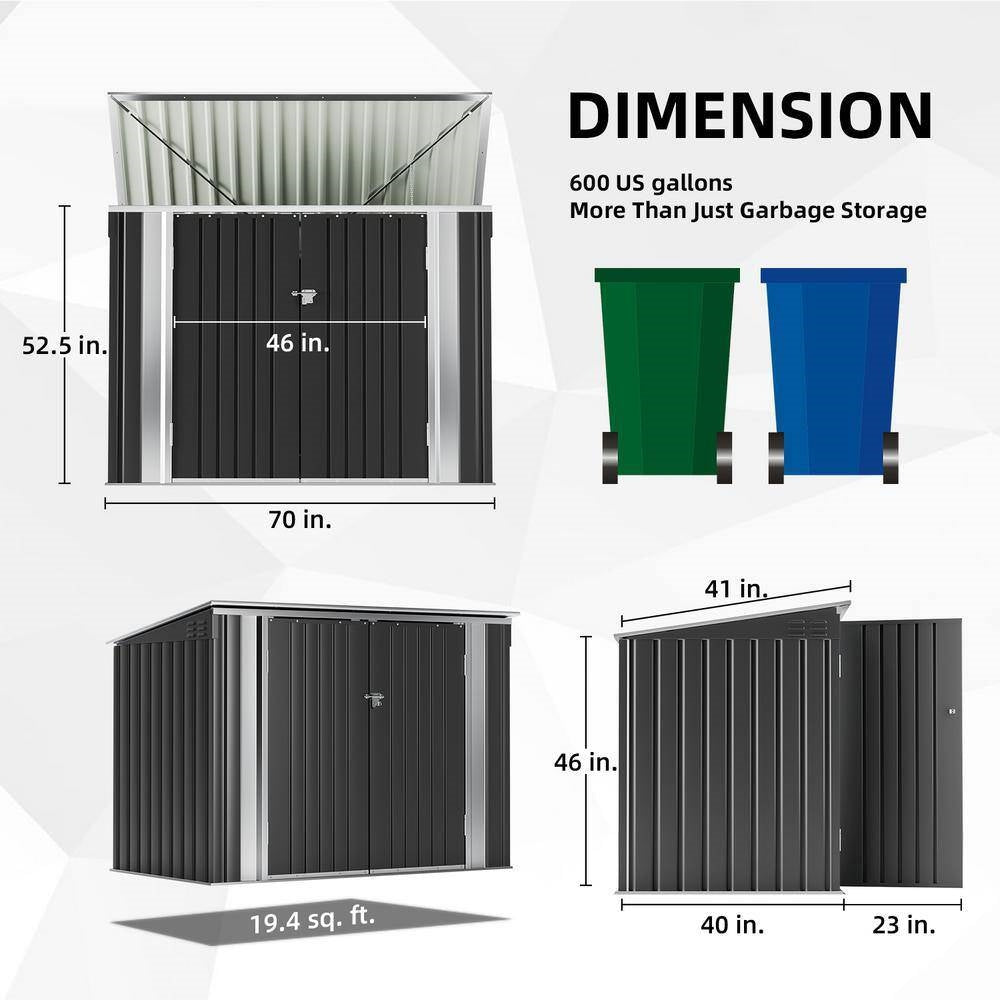 Outdoor Black Galvanized Steel Trash Can Storage Shed - Holds 2 Garbage Bins - Tampa Home & Garden Store