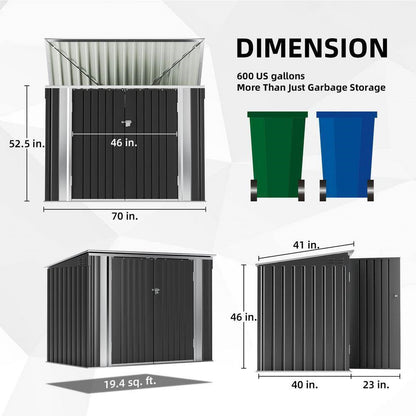 Outdoor Black Galvanized Steel Trash Can Storage Shed - Holds 2 Garbage Bins - Tampa Home & Garden Store