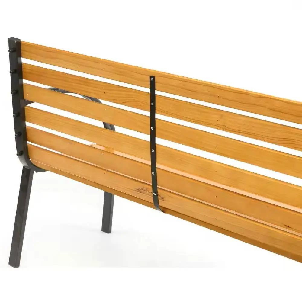 Outdoor Black Metal Frame Garden Bench with Wood Slats and Curved Armrests - Tampa Home & Garden Store