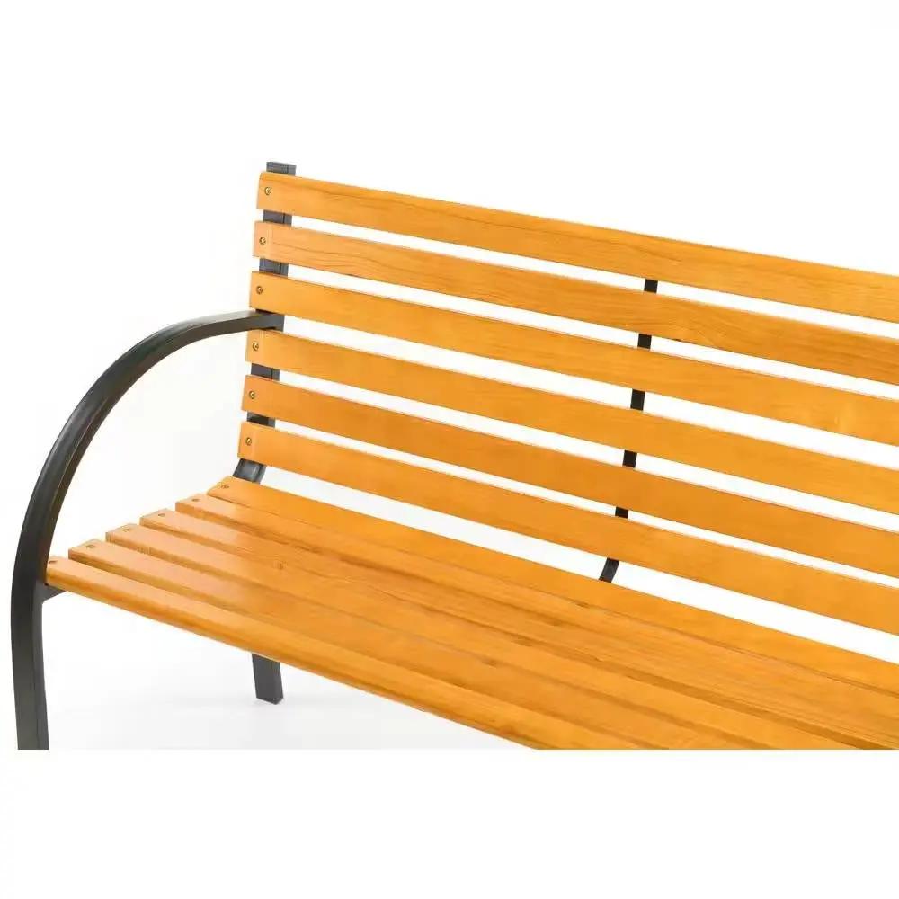 Outdoor Black Metal Frame Garden Bench with Wood Slats and Curved Armrests - Tampa Home & Garden Store