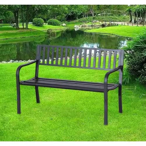 Outdoor Black Metal Garden Bench with 550 lb Max Weight Capacity - Tampa Home & Garden Store