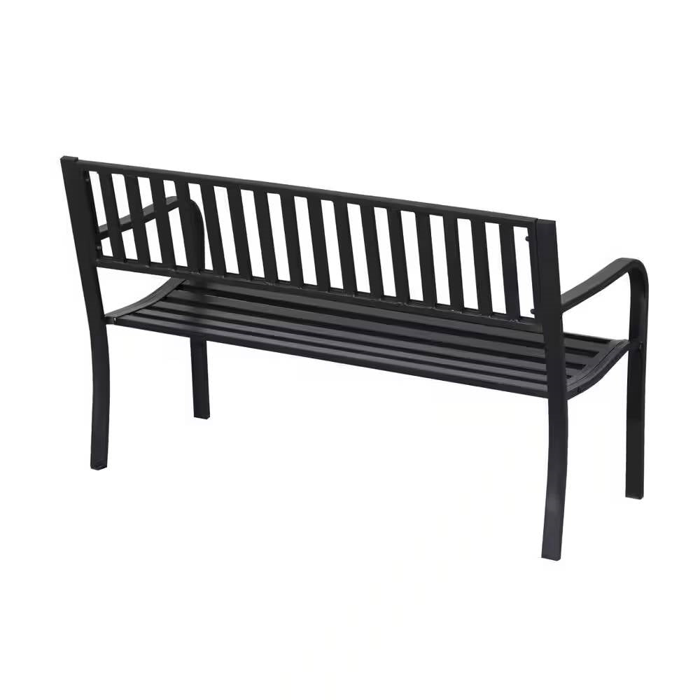 Outdoor Black Metal Garden Bench with 550 lb Max Weight Capacity - Tampa Home & Garden Store