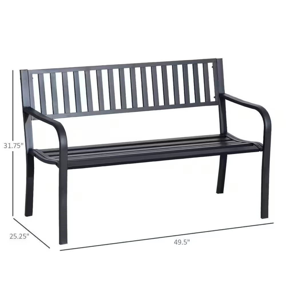Outdoor Black Metal Garden Bench with 550 lb Max Weight Capacity - Tampa Home & Garden Store