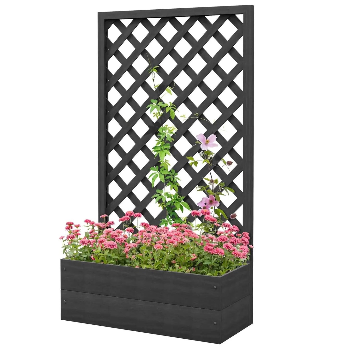 Outdoor Black Wooden Raised Garden Bed Planter Box with Lattice Trellis - Tampa Home & Garden Store