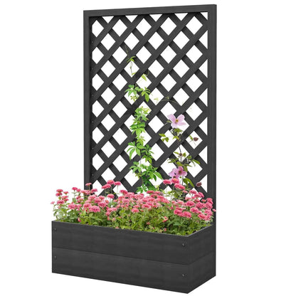 Outdoor Black Wooden Raised Garden Bed Planter Box with Lattice Trellis - Tampa Home & Garden Store