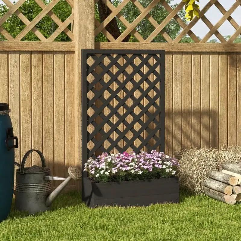 Outdoor Black Wooden Raised Garden Bed Planter Box with Lattice Trellis - Tampa Home & Garden Store