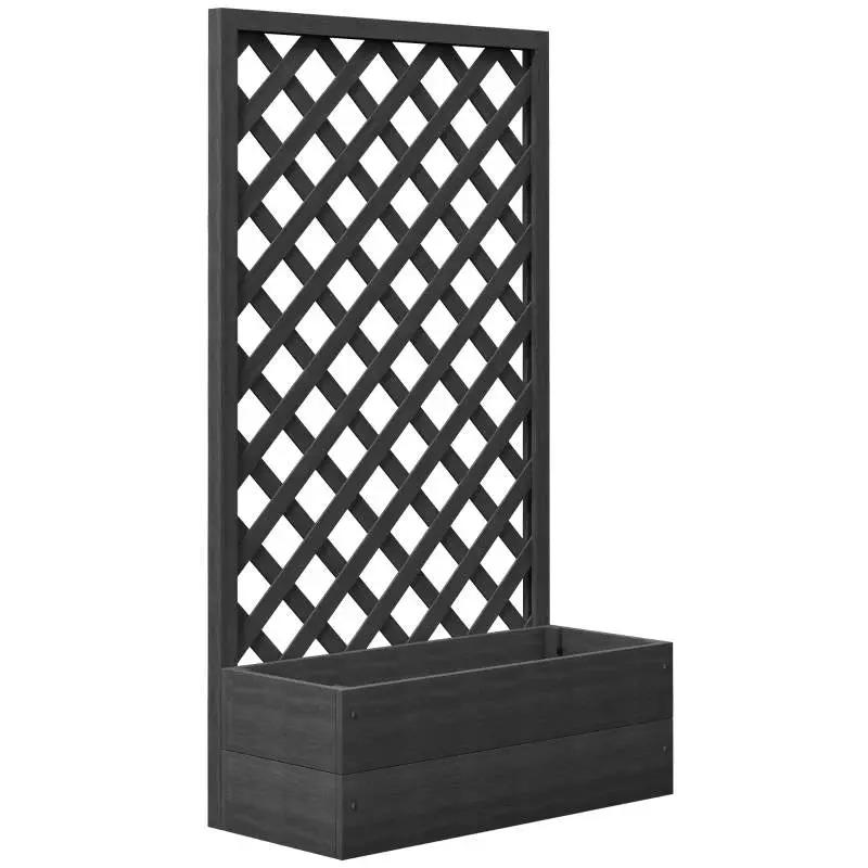 Outdoor Black Wooden Raised Garden Bed Planter Box with Lattice Trellis - Tampa Home & Garden Store