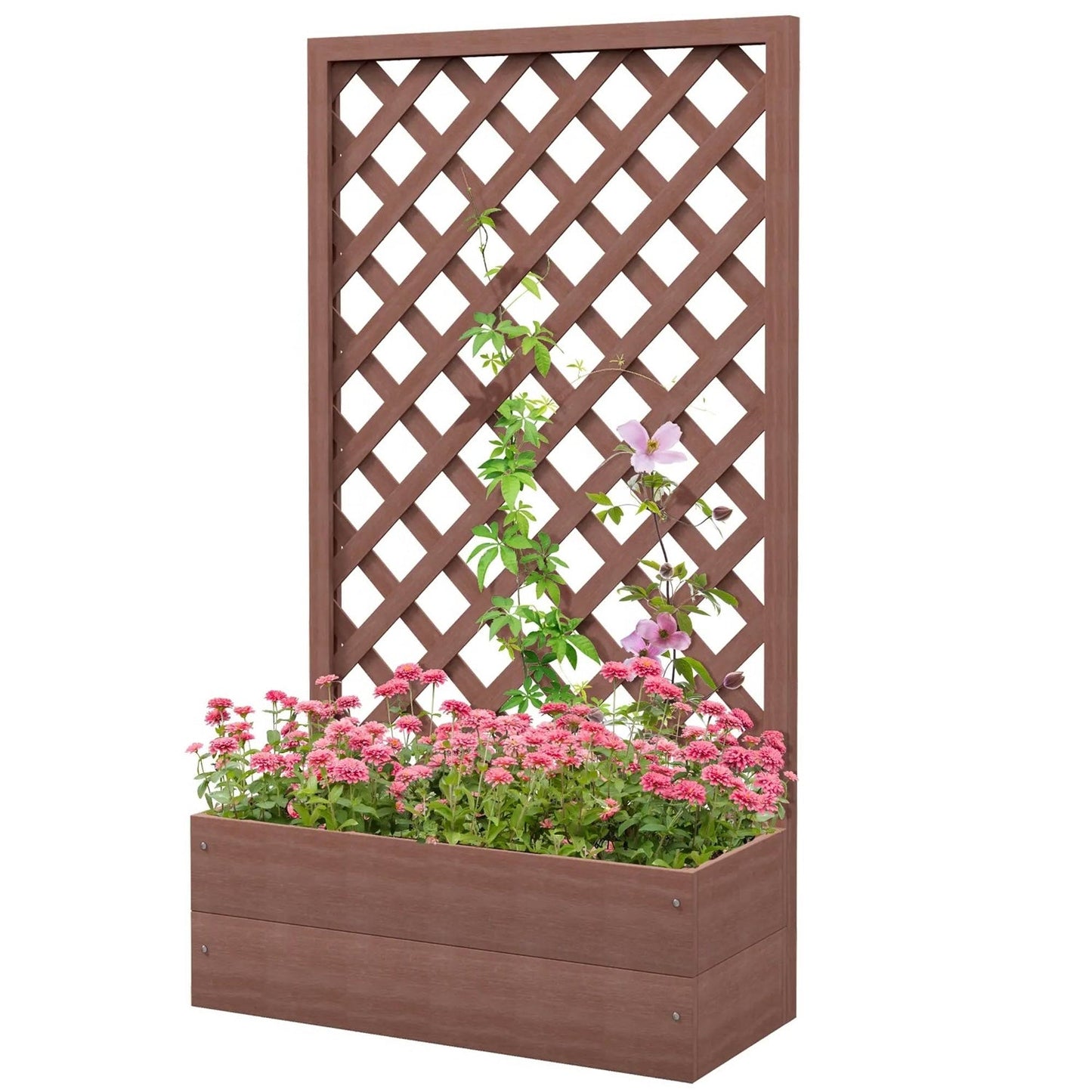 Outdoor Brown Wooden Raised Garden Bed Planter Box with Lattice Trellis - Tampa Home & Garden Store