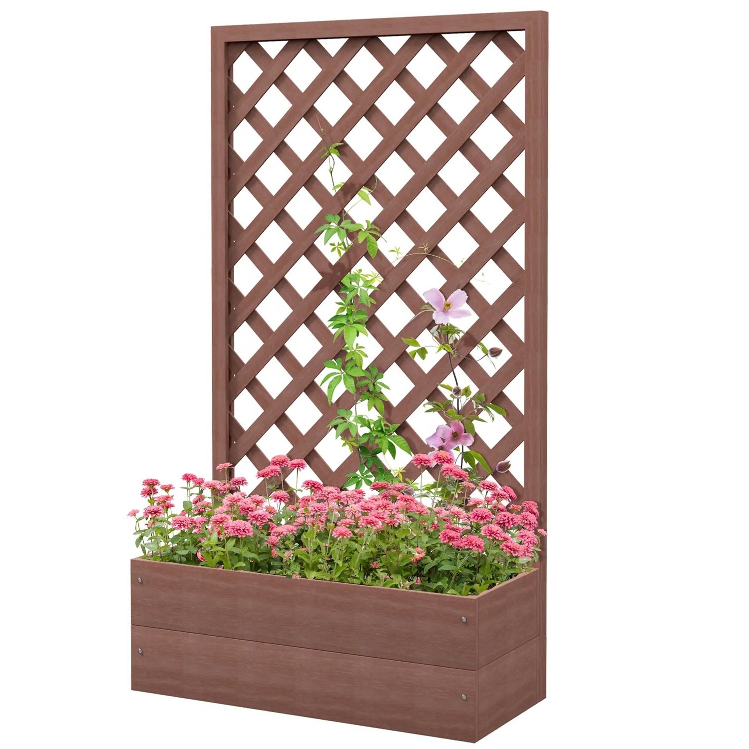 Outdoor Brown Wooden Raised Garden Bed Planter Box with Lattice Trellis - Tampa Home & Garden Store