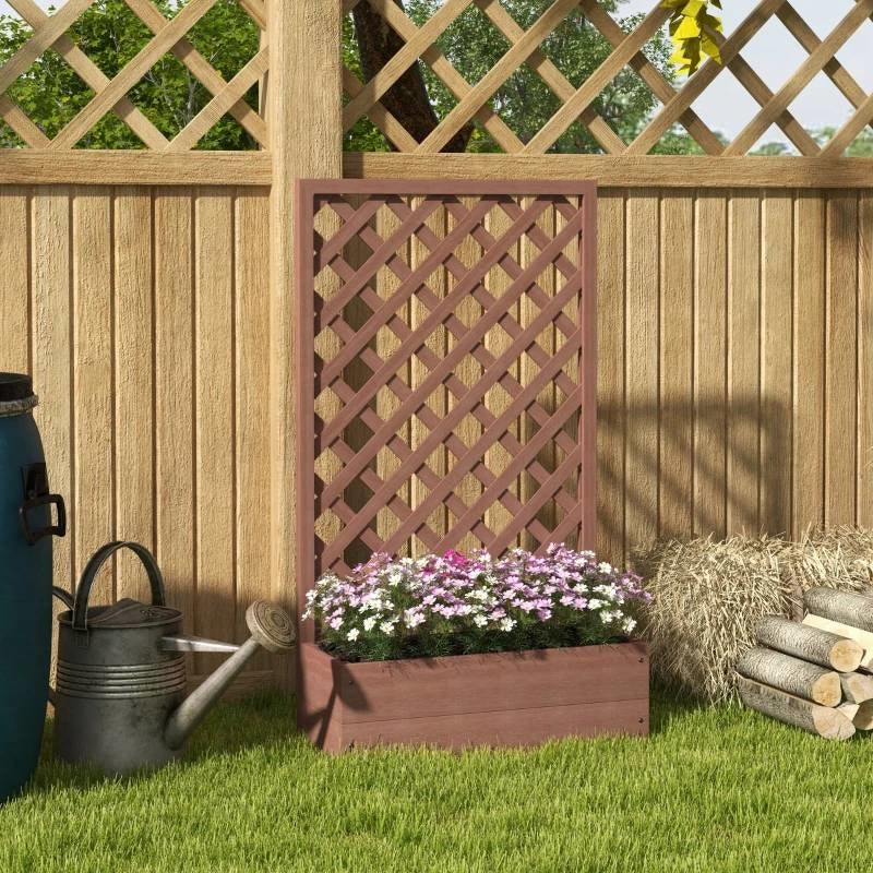 Outdoor Brown Wooden Raised Garden Bed Planter Box with Lattice Trellis - Tampa Home & Garden Store