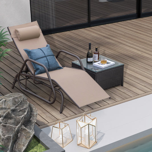 Outdoor Chaise Lounge Glider Chair with Armrests and Pillow-Rustic Brown - Tampa Home & Garden Store