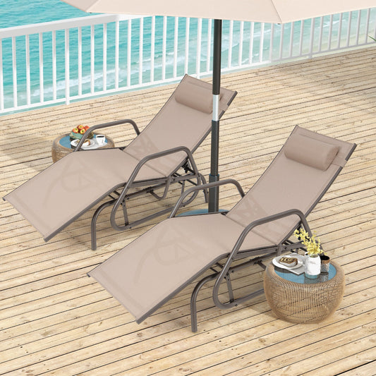 Outdoor Chaise Lounge Glider Chair with Armrests and Pillow-Rustic Brown - Tampa Home & Garden Store