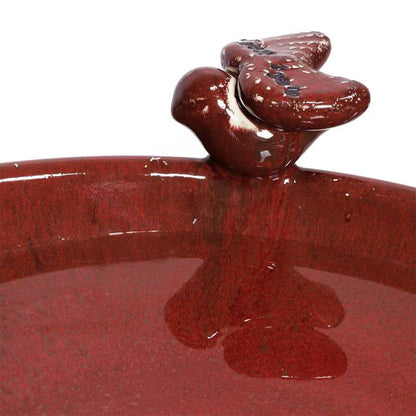 Outdoor Dark Red Ceramic Birdbath in Antique Finish - Tampa Home & Garden Store
