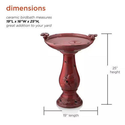 Outdoor Dark Red Ceramic Birdbath in Antique Finish - Tampa Home & Garden Store