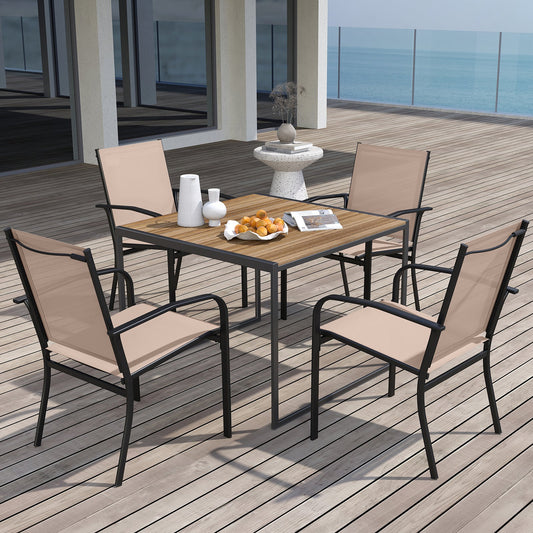 Outdoor Dining Chairs Set of 4 with High Back and Metal Frame-Light Brown - Tampa Home & Garden Store