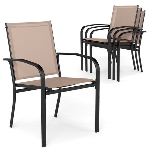 Outdoor Dining Chairs Set of 4 with High Back and Metal Frame-Light Brown - Tampa Home & Garden Store