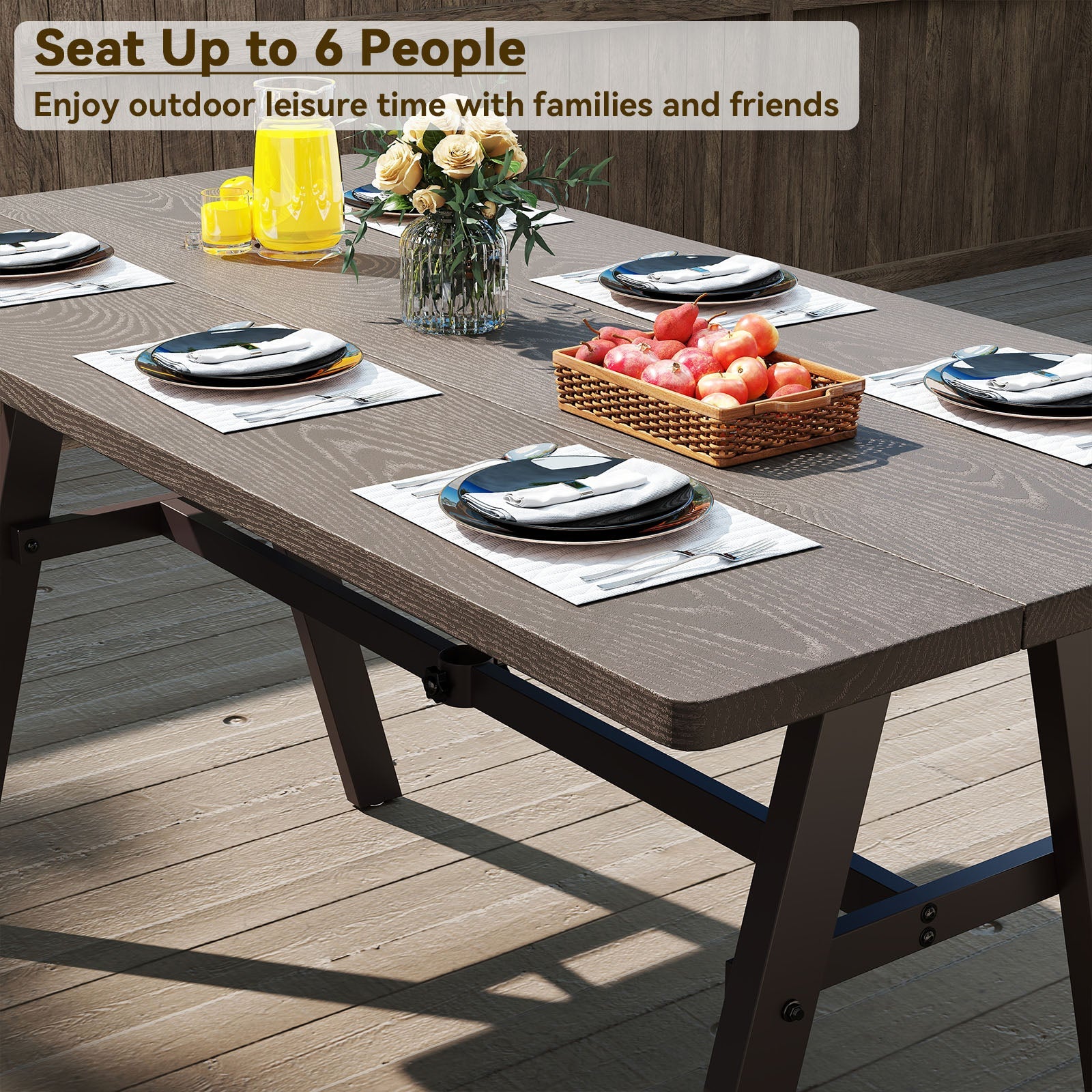 Outdoor Dining Tale for 6 with 1.93 Inch Umbrella Hole for Garden-Dark Brown - Tampa Home & Garden Store