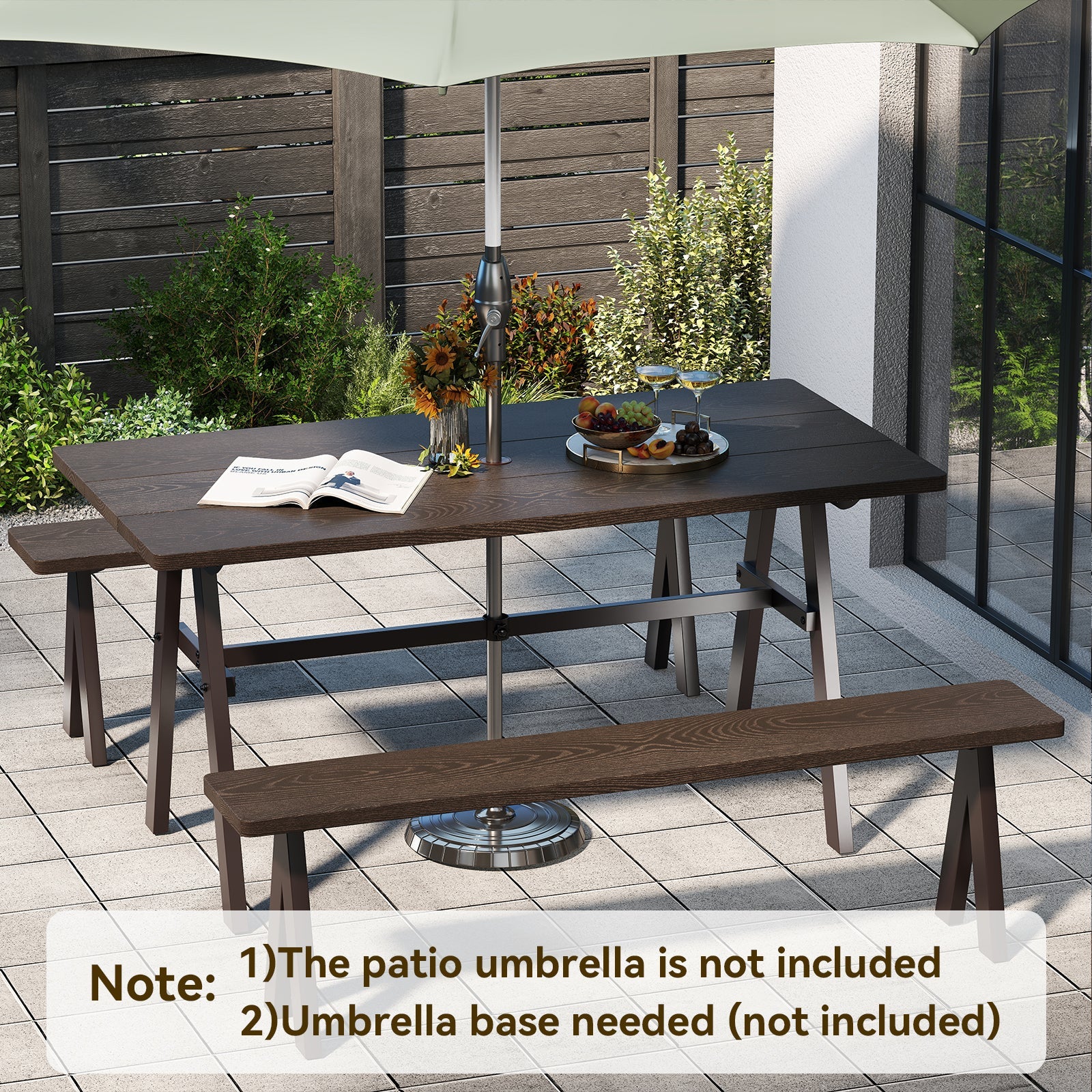 Outdoor Dining Tale for 6 with 1.93 Inch Umbrella Hole for Garden-Dark Brown - Tampa Home & Garden Store