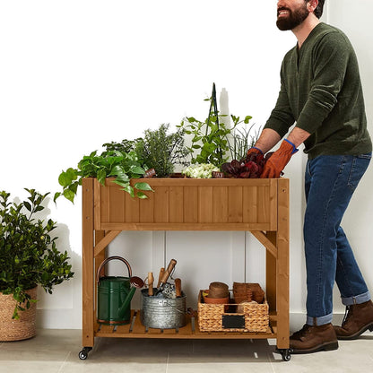 Outdoor Elevated Raised Garden Bed Planter Box with Locking Wheels - Tampa Home & Garden Store
