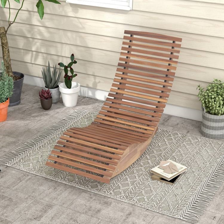 Outdoor Ergonomic Patio Wooden Rocking Chair Lounger - 360 lbs Max Weight - Tampa Home & Garden Store