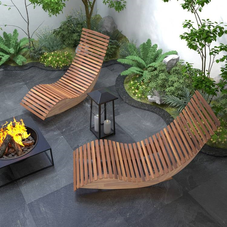 Outdoor Ergonomic Patio Wooden Rocking Chair Lounger - 360 lbs Max Weight - Tampa Home & Garden Store