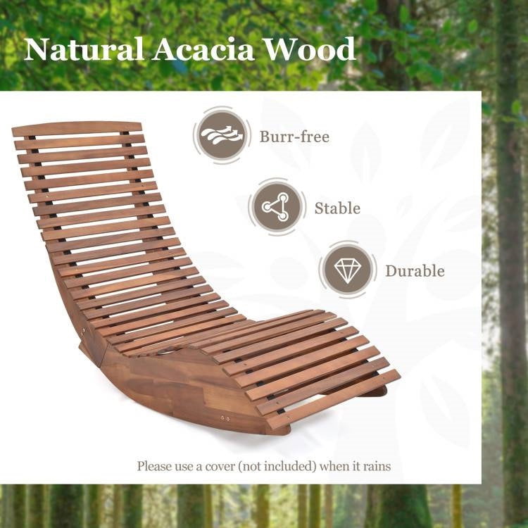 Outdoor Ergonomic Patio Wooden Rocking Chair Lounger - 360 lbs Max Weight - Tampa Home & Garden Store