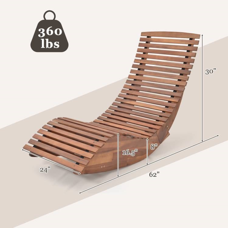 Outdoor Ergonomic Patio Wooden Rocking Chair Lounger - 360 lbs Max Weight - Tampa Home & Garden Store