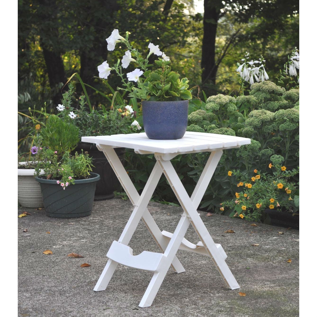 Outdoor Fast Folding Patio Side Table, White Weather Resistant Resin - Tampa Home & Garden Store