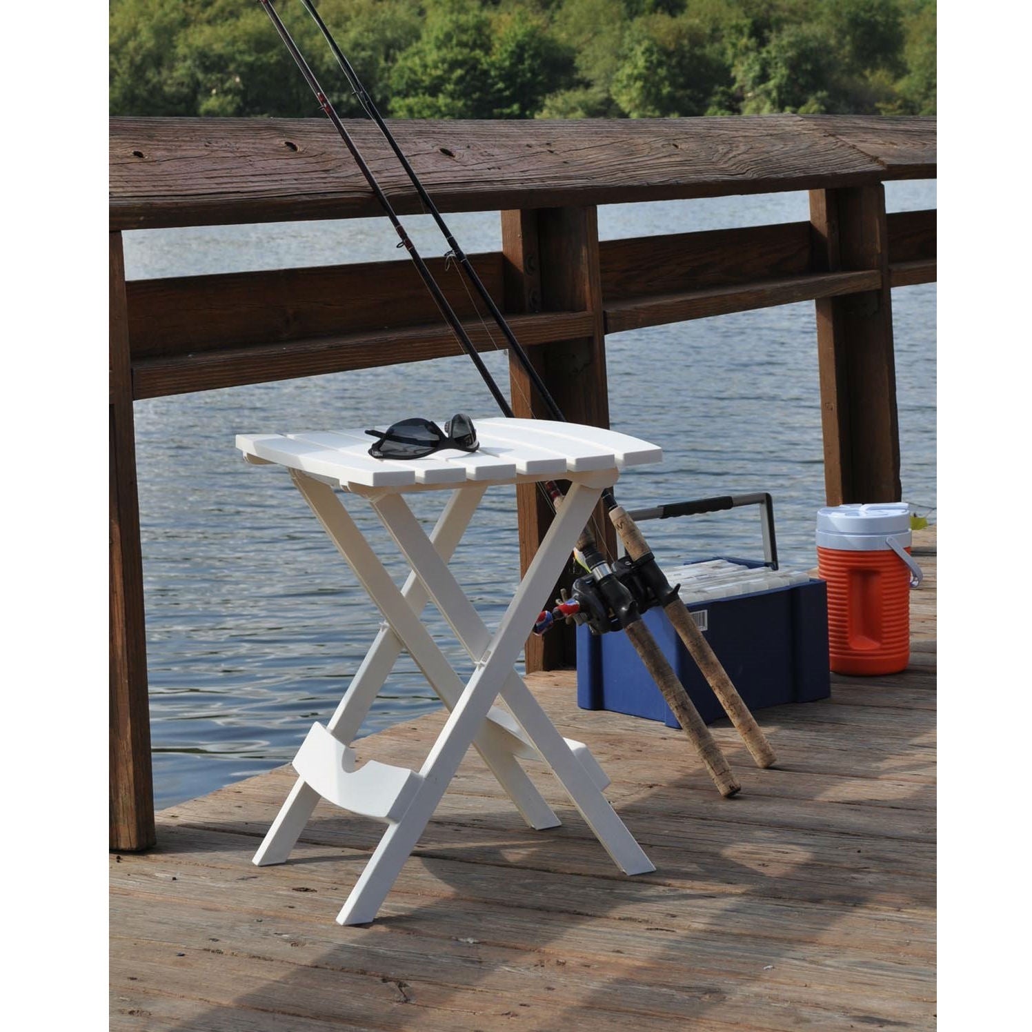 Outdoor Fast Folding Patio Side Table, White Weather Resistant Resin - Tampa Home & Garden Store
