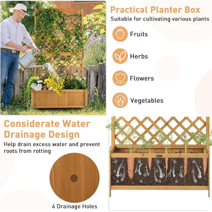 Outdoor Fir Wood Raised Garden Bed Planter Box with 71-inch High Trellis - Tampa Home & Garden Store