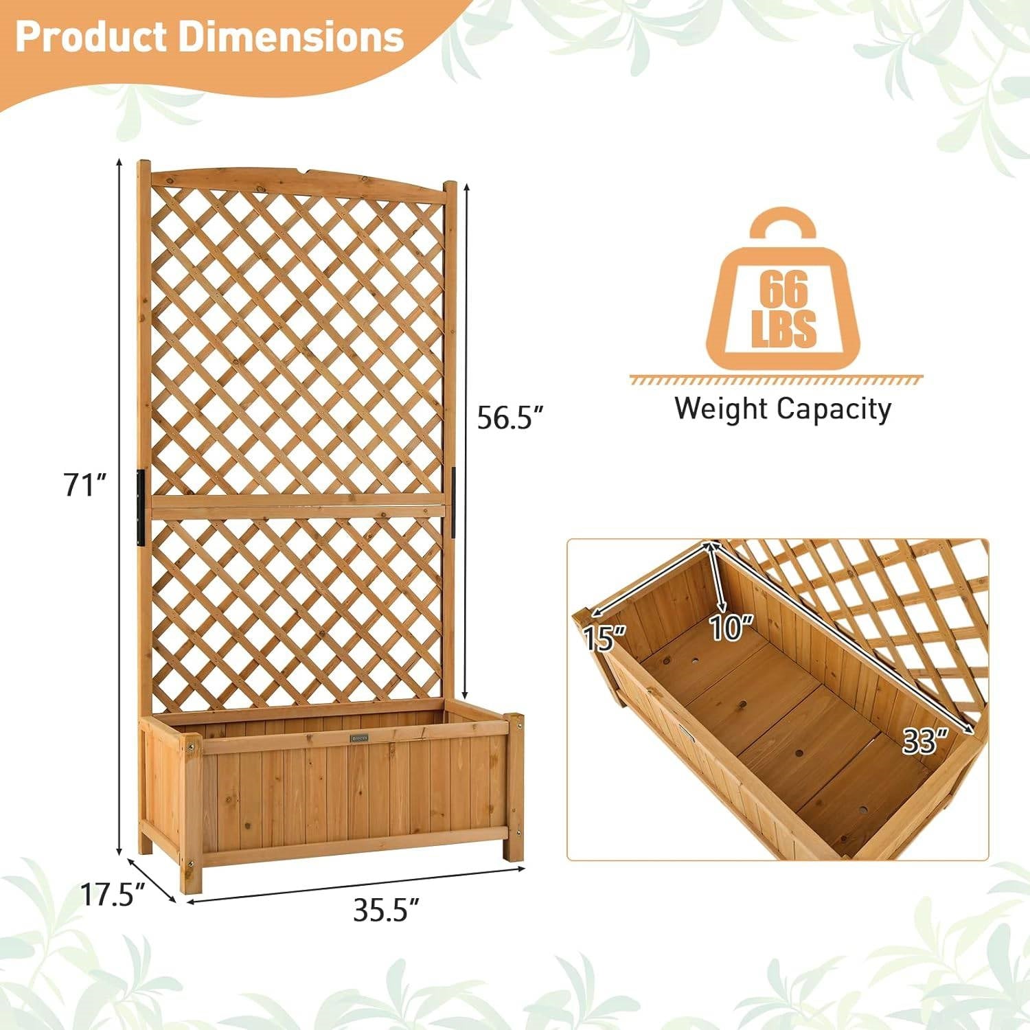 Outdoor Fir Wood Raised Garden Bed Planter Box with 71-inch High Trellis - Tampa Home & Garden Store