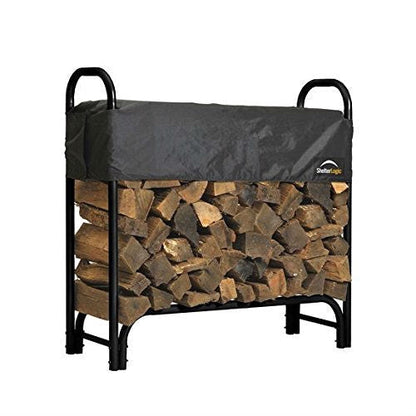 Outdoor Firewood Rack 4-Ft Steel Frame Wood Log Storage with Cover - Tampa Home & Garden Store