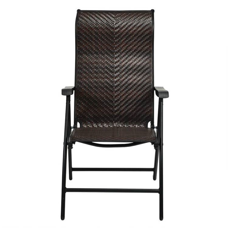 Outdoor Folding Steel Frame Rattan Patio Chair with Armrest in Brown - Tampa Home & Garden Store