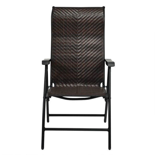 Outdoor Folding Steel Frame Rattan Patio Chair with Armrest in Brown - Tampa Home & Garden Store