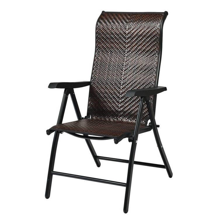 Outdoor Folding Steel Frame Rattan Patio Chair with Armrest in Brown - Tampa Home & Garden Store