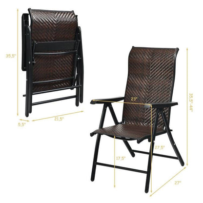Outdoor Folding Steel Frame Rattan Patio Chair with Armrest in Brown - Tampa Home & Garden Store