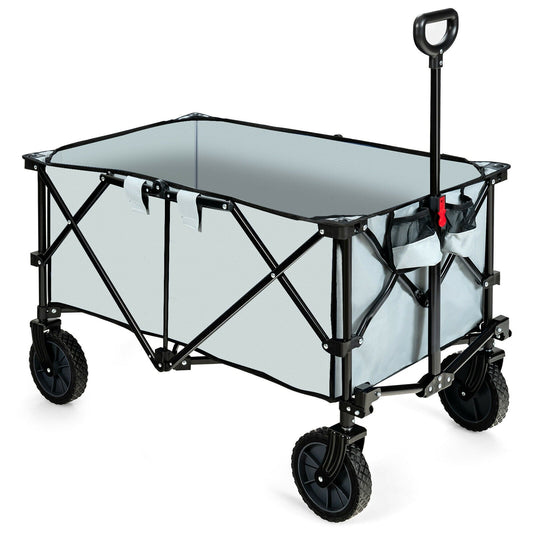 Outdoor Folding Wagon Cart with Adjustable Handle and Universal Wheels-Gray - Tampa Home & Garden Store
