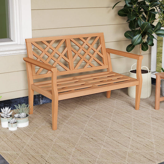 Outdoor Garden Bench 2-Person Teak Wood Bench with Comfy Armrests and Backrest - Tampa Home & Garden Store