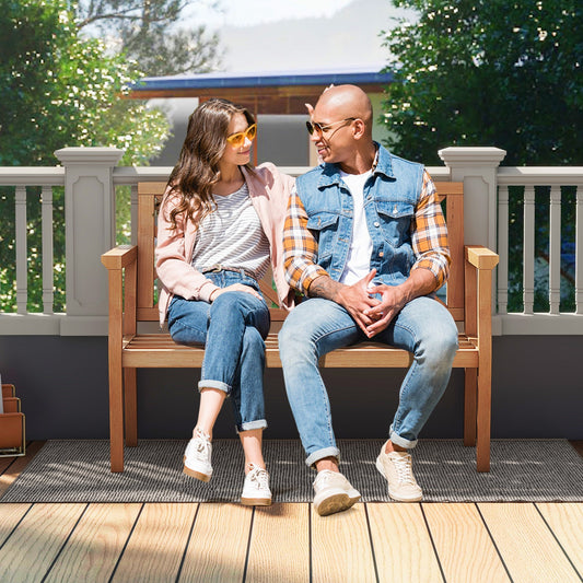 Outdoor Garden Bench 2-Person Teak Wood Bench with Comfy Armrests and Backrest - Tampa Home & Garden Store