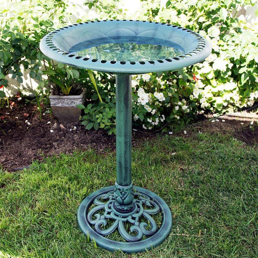 Outdoor Garden Bird Bath Bowl with Stand in Green Bronze Finish - Tampa Home & Garden Store