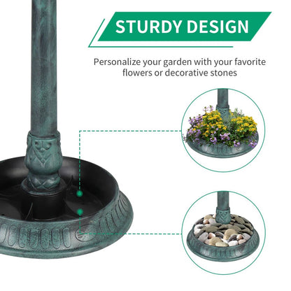 Outdoor Garden Birdbath in Green Copper Patina Finish with Solar Light - Tampa Home & Garden Store