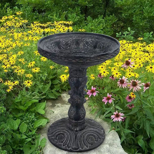 Outdoor Garden Fiberglass Bird Bath in Black Charcoal Stone Finish - Tampa Home & Garden Store