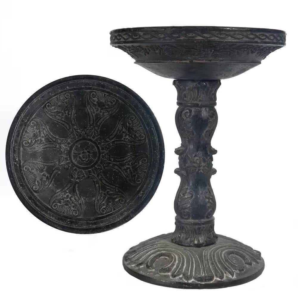 Outdoor Garden Fiberglass Bird Bath in Black Charcoal Stone Finish - Tampa Home & Garden Store