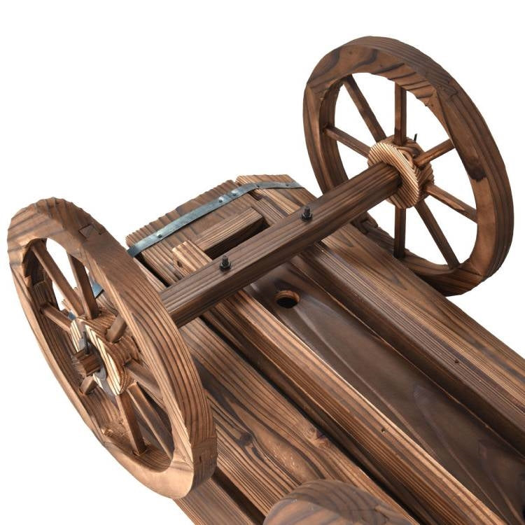 Outdoor Garden Fir Wood Barrel Planter Wagon on Wooden Wheels - Tampa Home & Garden Store