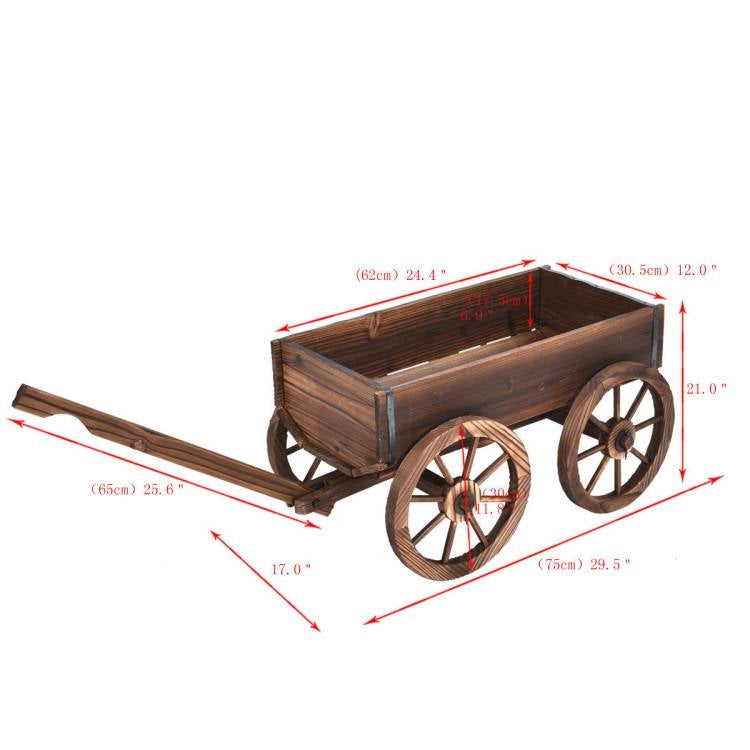 Outdoor Garden Fir Wood Barrel Planter Wagon on Wooden Wheels - Tampa Home & Garden Store