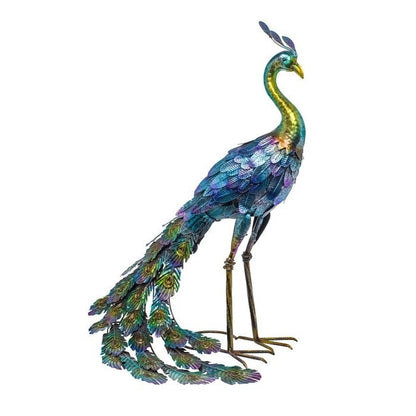 Outdoor Garden Metal Blue/Green Peacock Statue - Tampa Home & Garden Store
