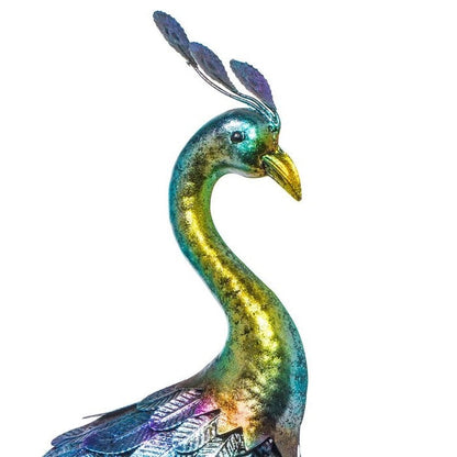 Outdoor Garden Metal Blue/Green Peacock Statue - Tampa Home & Garden Store