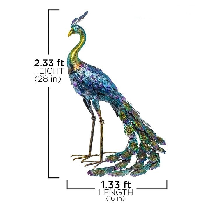 Outdoor Garden Metal Blue/Green Peacock Statue - Tampa Home & Garden Store