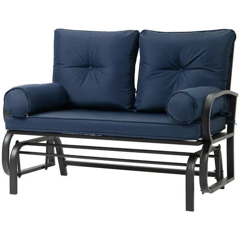 Outdoor Garden Patio Rocking Glider Chair Loveseat with Navy Blue Cushions - Tampa Home & Garden Store