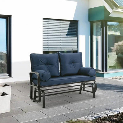 Outdoor Garden Patio Rocking Glider Chair Loveseat with Navy Blue Cushions - Tampa Home & Garden Store